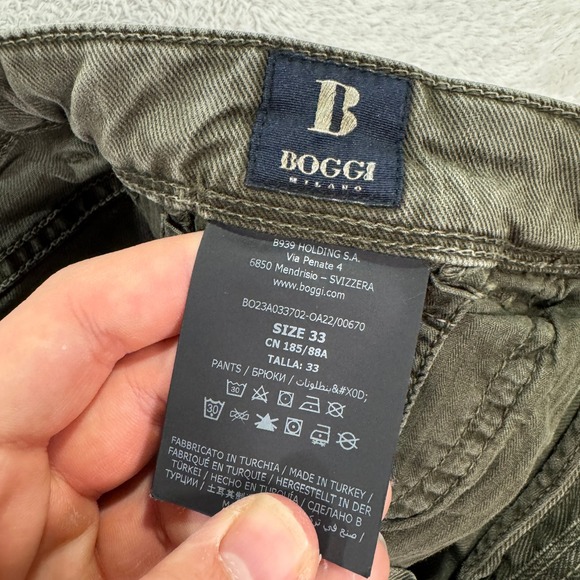 BOGGI MILANO Mens 33x30 Slim Khaki Green Slim Fit Stretch Cotton Pants Stretch - Picture 6 of 11